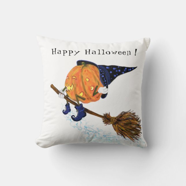 Almohada divertida de Halloween de bruja y calabaz (Anverso)