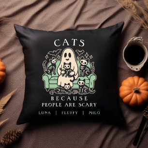 Almohada divertida de Halloween de gato y fantasma