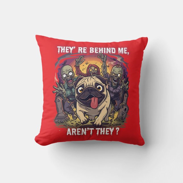 Almohada divertida de Halloween de Pug – “Están de (Anverso)