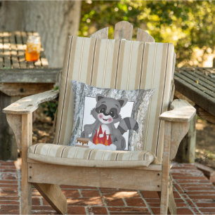 Almohada divertida de mapache de camping lindo