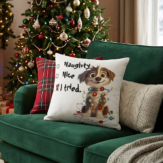 Almohada divertida de Navidad de perro travieso o