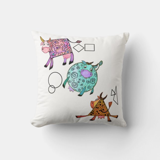 Almohada Divertida de Vacas Geométricas Coloridas (Anverso)
