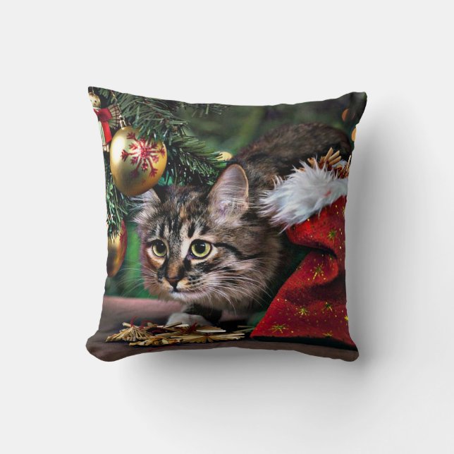 Almohada divertida del gato del gatito del navidad (Anverso)