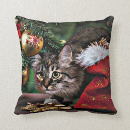 Almohada divertida del gato del gatito del navidad