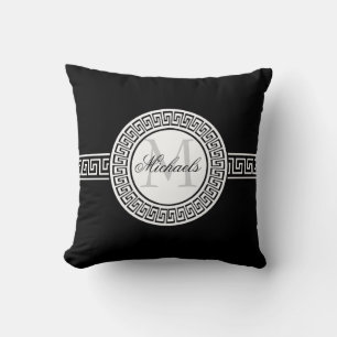 Almohada dominante griega blanco y negro elegante