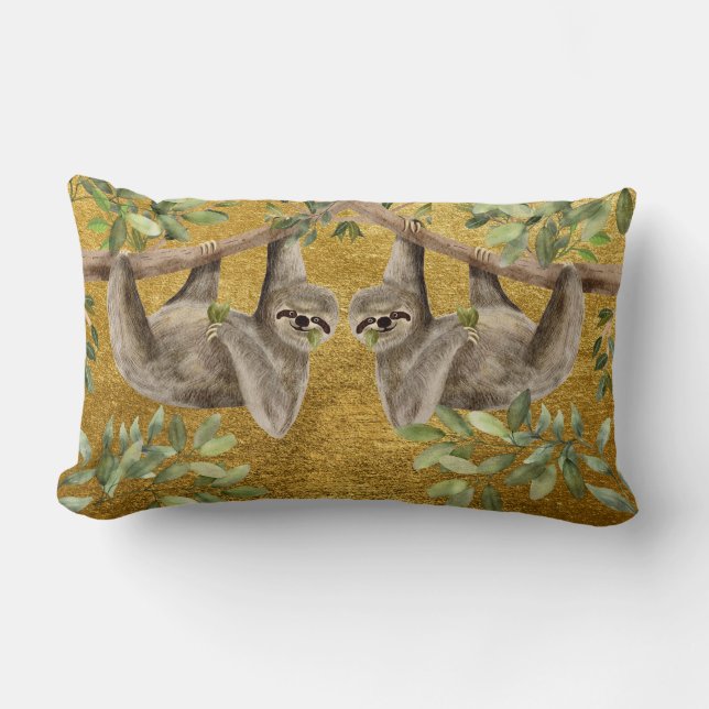 Almohada dorada - Diseño de perezoso  (Anverso)