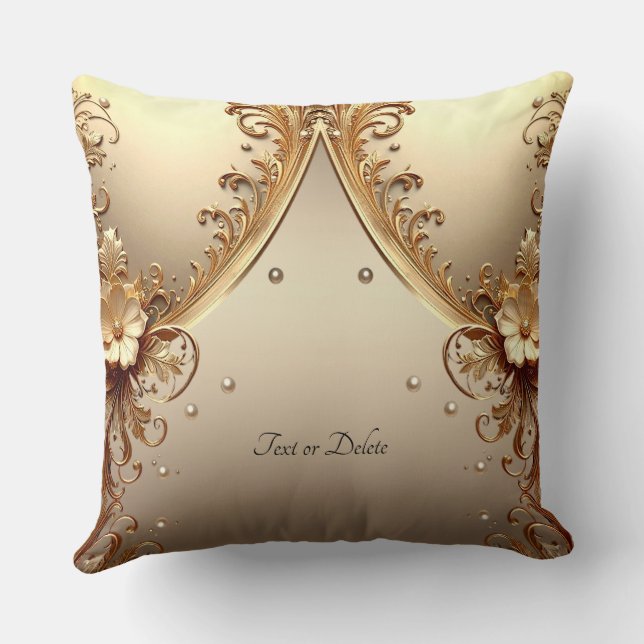 Almohada dorada ornamental floral (Reverso )