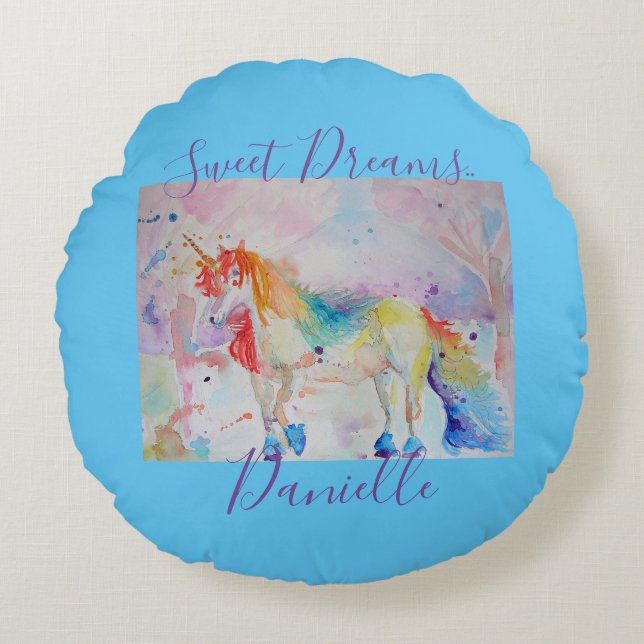 Almohada Dulces Sueños Niñas Unicornio Arcoíris Ro (Anverso)