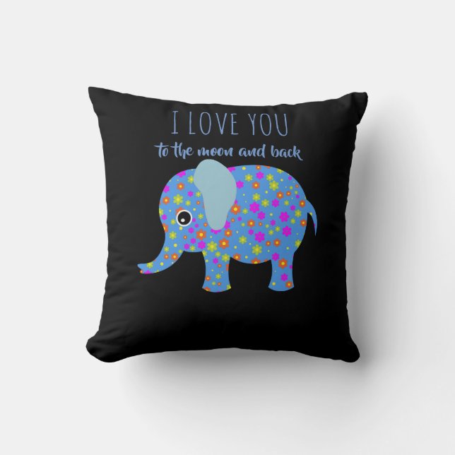 almohada elefante " Te amo a la luna y de vuelta". (Anverso)
