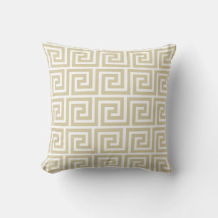 Almohada elegante beige y blanco con patrón griego