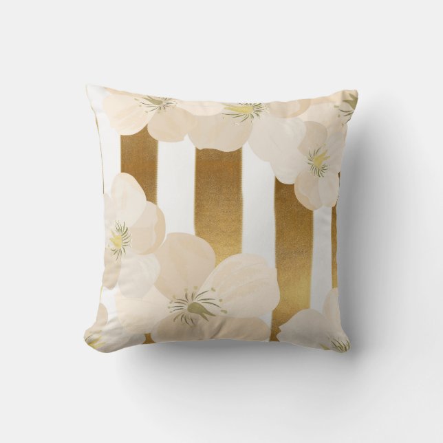 Almohada elegante con estampado de amapola rosa y  (Anverso)
