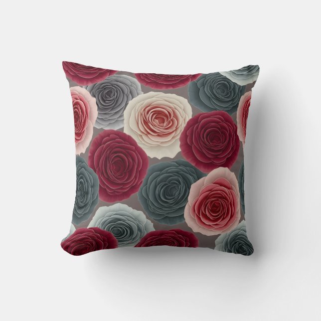 Almohada elegante con estampado floral oscuro de r (Anverso)