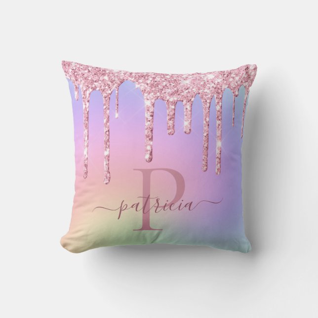 Almohada elegante con monograma y gotas de brillo  (Anverso)