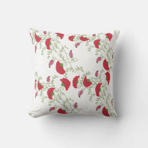 Almohada elegante con motivo de bordado floral roj