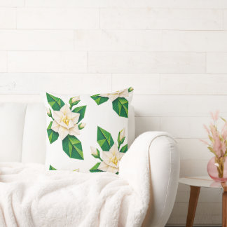 Almohada elegante con patrón botánico floral blanc