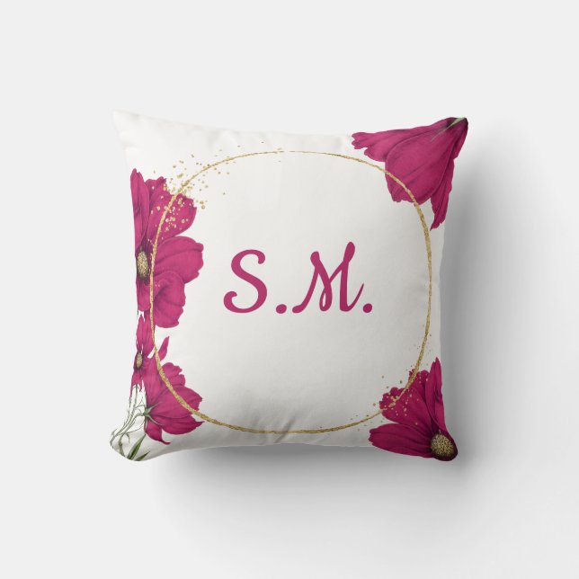 Almohada elegante de círculo dorado con flores ros (Anverso)