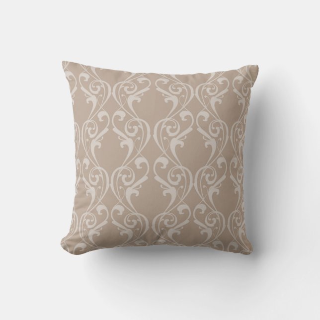 Almohada elegante de damasco en taupe diseño 4 (Anverso)