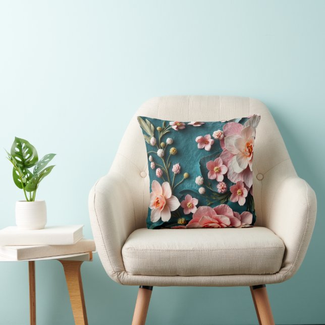 Almohada elegante de flores botánicas con tono ros (Silla)