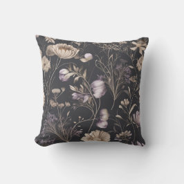 Almohada elegante de flores botánicas oscuras