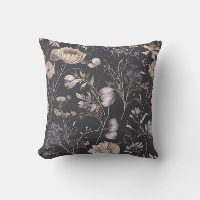 Almohada elegante de flores botánicas oscuras (Anverso)