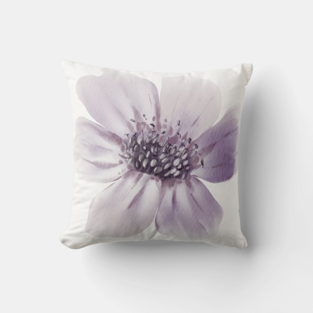 Almohada Elegante de Flores de Acuarela Morada Sua (Anverso)