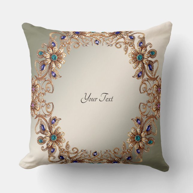 Almohada Elegante de Flores de Joyas de Oro (Anverso)
