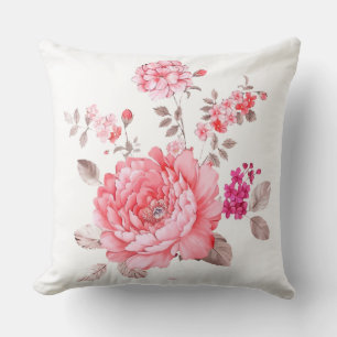 Almohada elegante de flores de peonía rosadas en a
