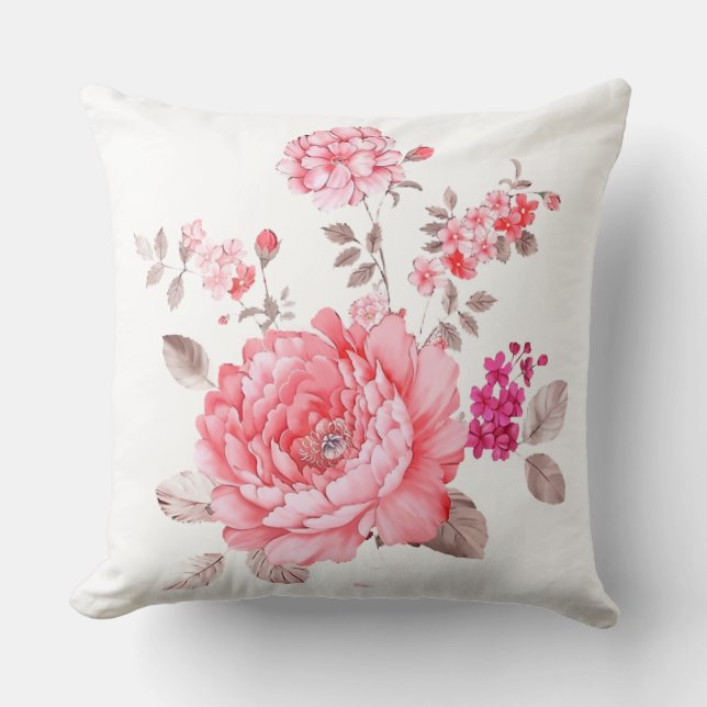 Almohada elegante de flores de peonía rosadas en a (Anverso)
