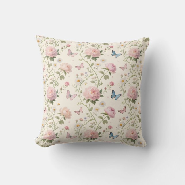 Almohada elegante de flores y mariposas (Anverso)