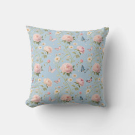 Almohada elegante de flores y mariposas