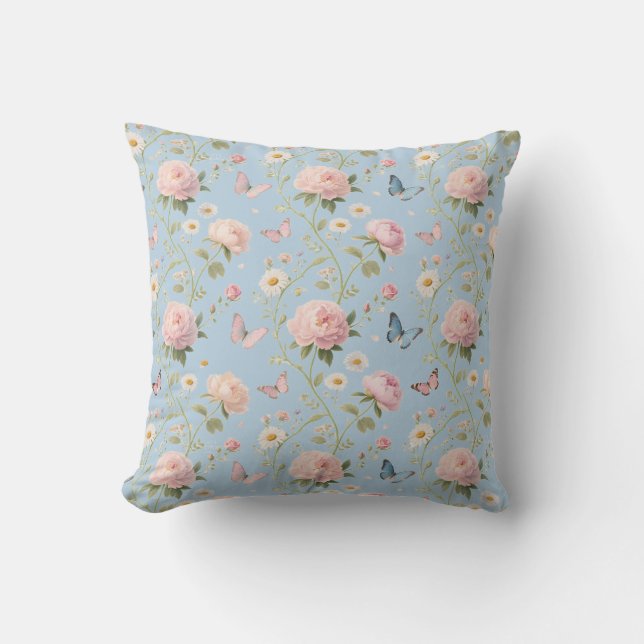 Almohada elegante de flores y mariposas (Anverso)
