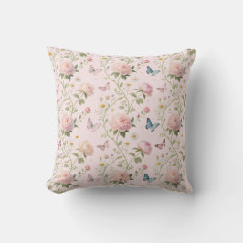 Almohada elegante de flores y mariposas