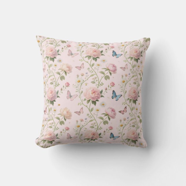 Almohada elegante de flores y mariposas (Anverso)