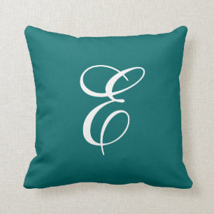 Almohada elegante de monograma de color azul verde