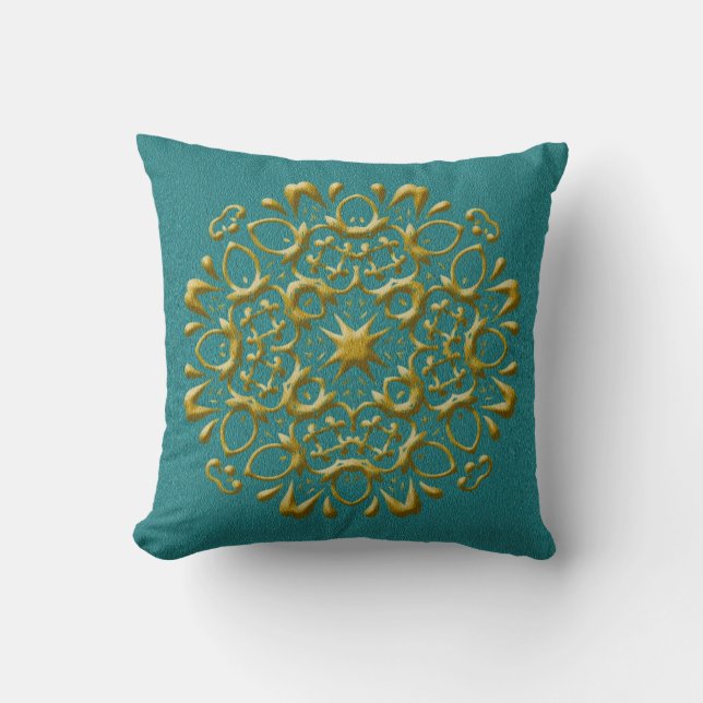 Almohada elegante de oro y azul verde (Anverso)