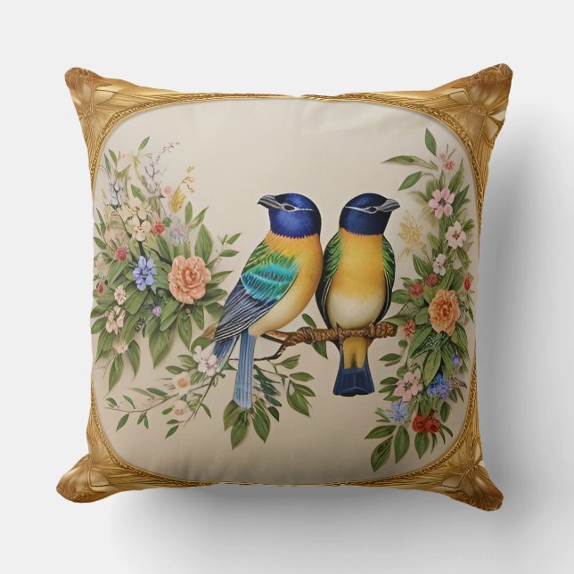 Almohada Elegante de Pájaro con Decoración de Rama (Anverso)