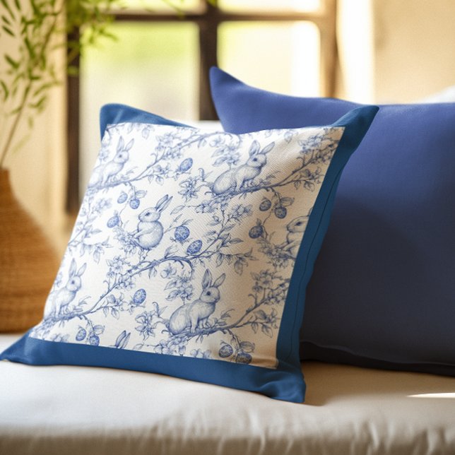 Almohada elegante de Pascua de conejito azul con e (Subido por el creador)