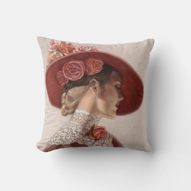 Almohada elegante de señora Art Floral Roses Hat (Anverso)