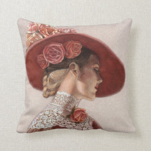 Almohada elegante de señora Art Floral Roses Hat