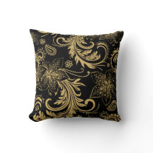 Almohada elegante del negro y del oro