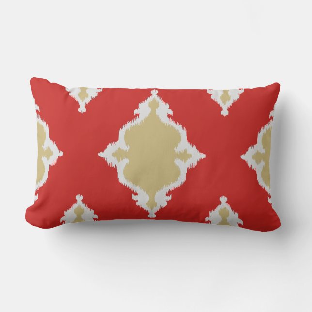 Almohada elegante moderna del ikat del rojo y del (Anverso)