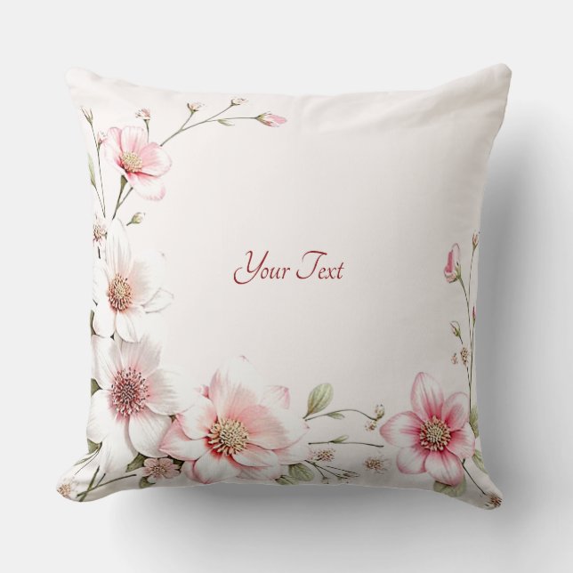 Almohada elegante rosa blanca floral para echar (Anverso)