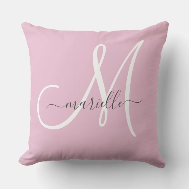 Almohada elegante rosa con monograma (Anverso)