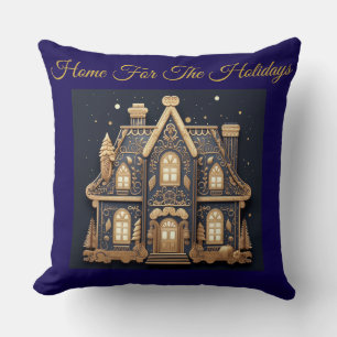 Almohada elegante vintage azul marino y dorada