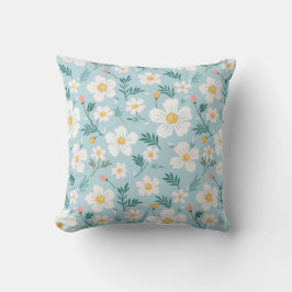 Almohada estética de flores azul pastel