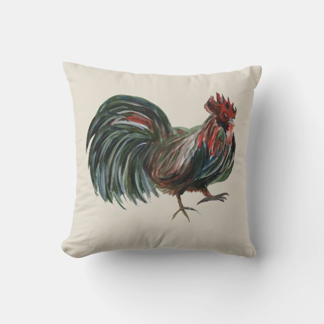 Almohada estilo casa de campo con pintura de gallo (Anverso)