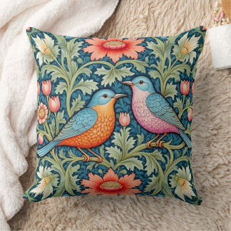 Almohada estilo William Morris floral/aves.