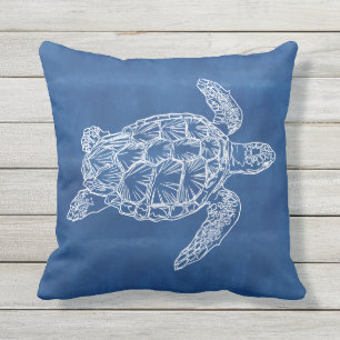 Almohada exterior azul de tortuga marina