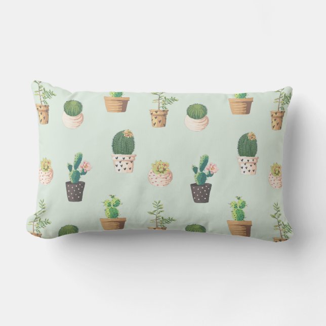 Almohada Exterior con Patrón de Cactus en Maceta (Anverso)