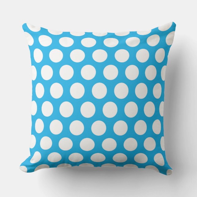 Almohada exterior con puntos de Polka azul y blanc (Anverso)
